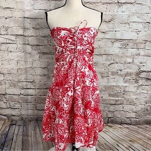 Designer TORERO Red And White Floral Strapless Fit & Flare Dress Size 44…